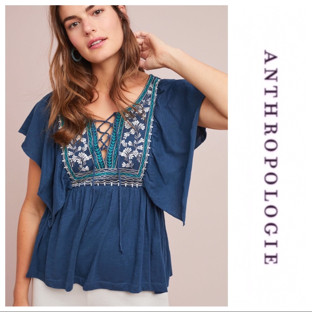 Anthropologie Ranna Gill Daphne Embroidered Top